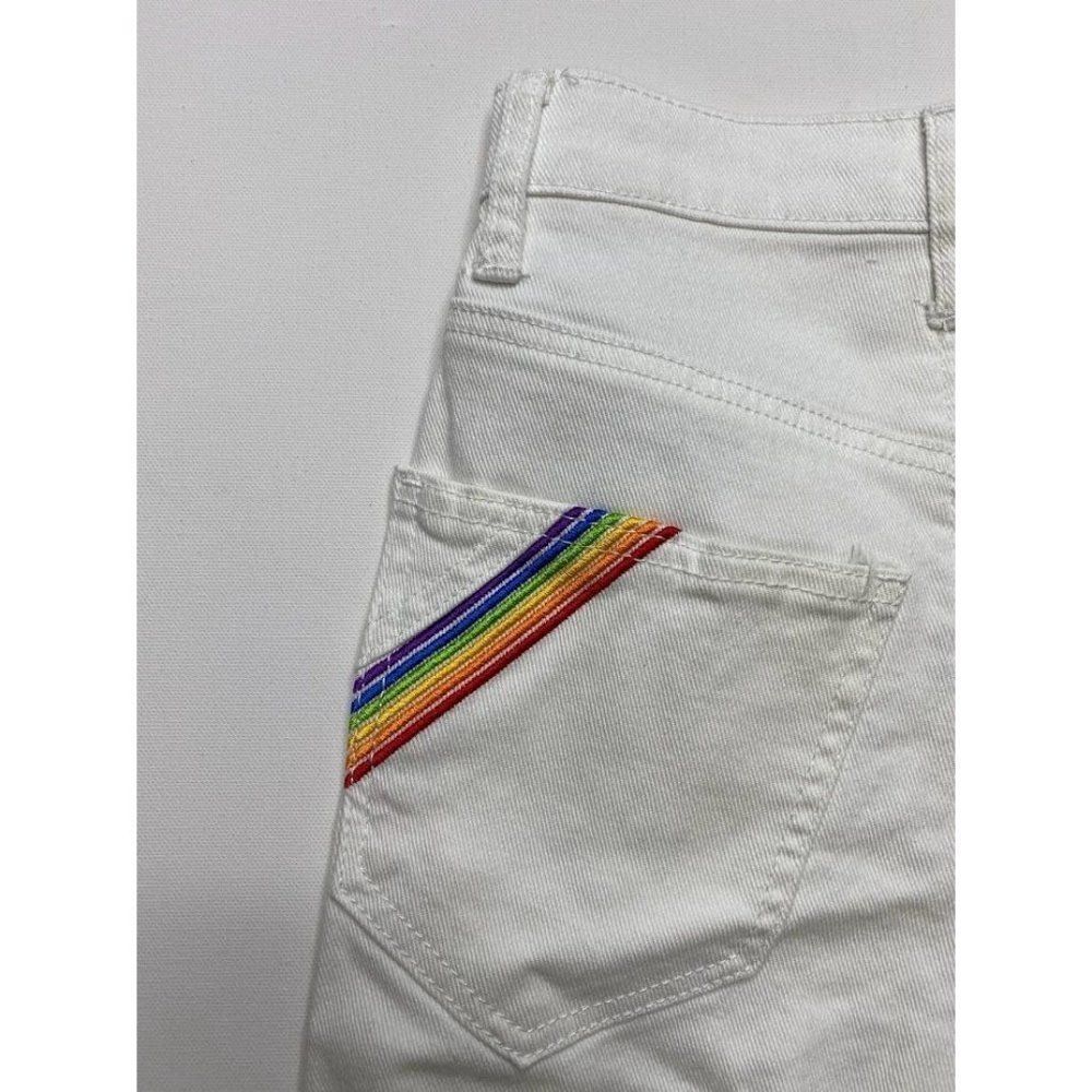 Celebrity Pink Jean Shorts 0 White Juniors' Rainbow Stripe Stretch Raw-Hem NEW - Picture 7 of 13